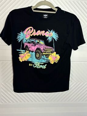 Ford Kids Black Tee with Pink Bronco & Turquoise Palm Graphic